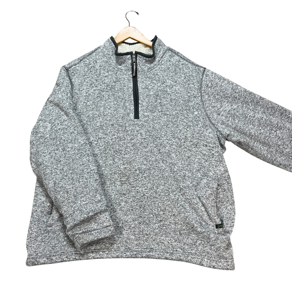 Orvis Pullover Men XXL Gray Sherpa Lined Sweater Knit Fleece‎ Jacket Quarter Zip